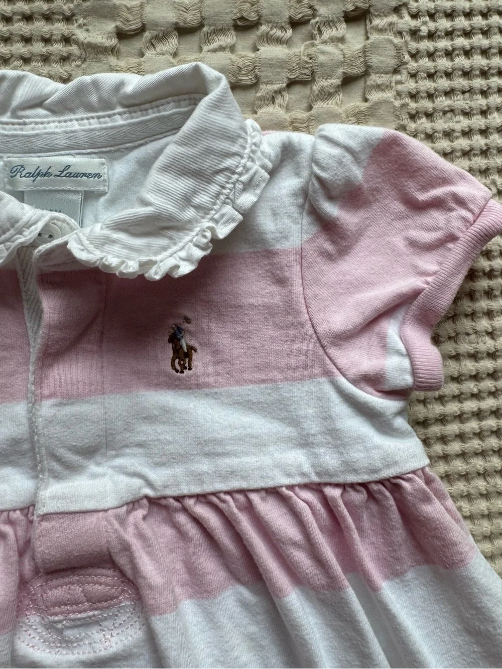 Ralph Lauren Pink and White Striped Polo Dress with Matching Bloomer